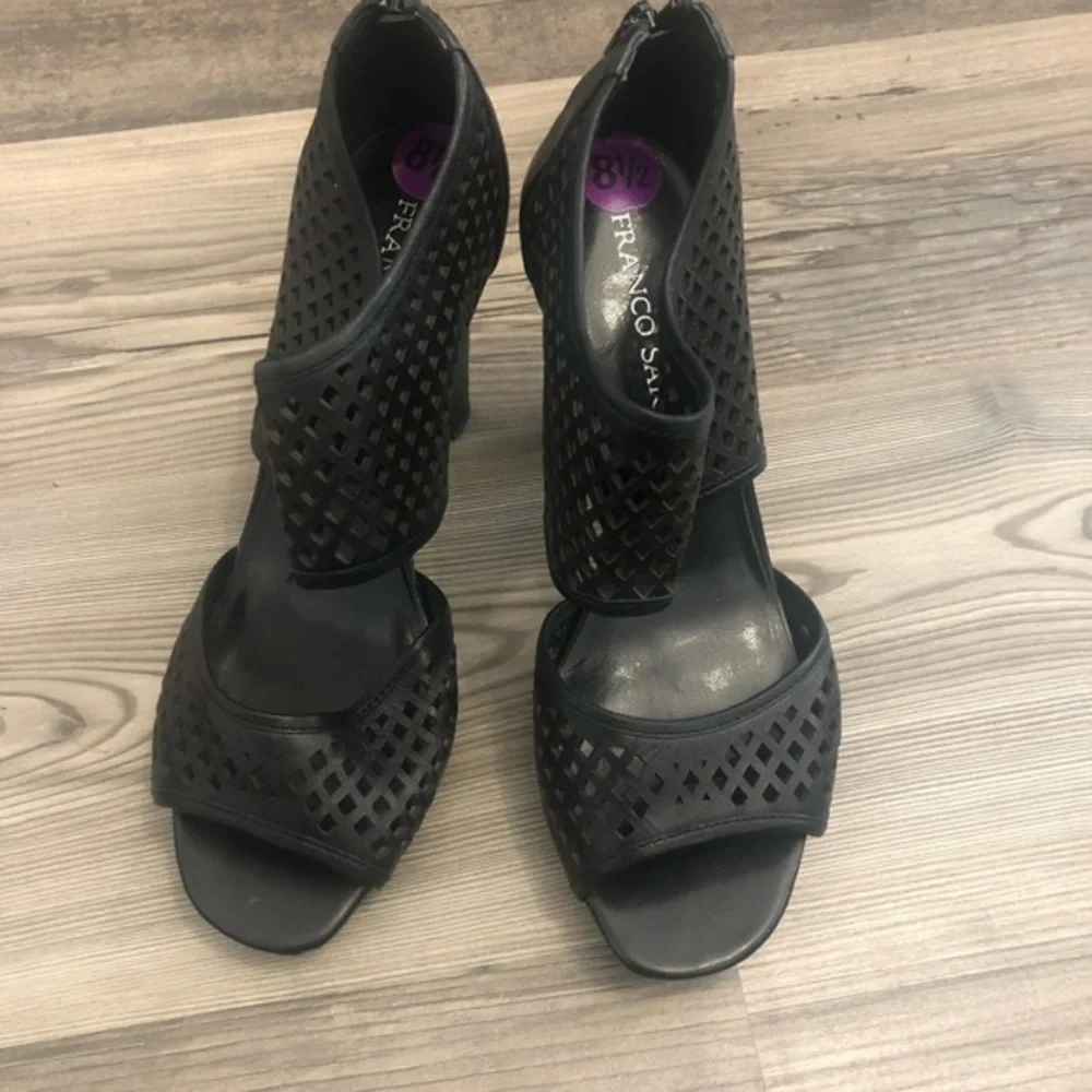 Franco‎ Sarto Diamond Laser Cut Ankle Black Heels